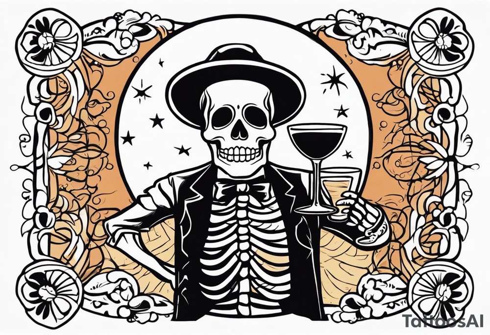 Mexico day of dead  man standing
 skeleton drink tattoo idea