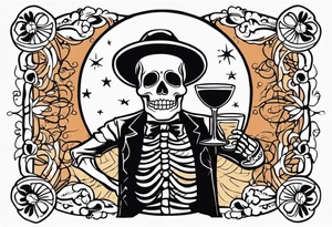 Mexico day of dead  man standing
 skeleton drink tattoo idea
