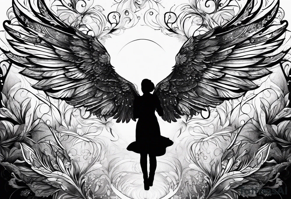 "one day, i am going to grow wings" in writing, with wings on either side tattoo idea
