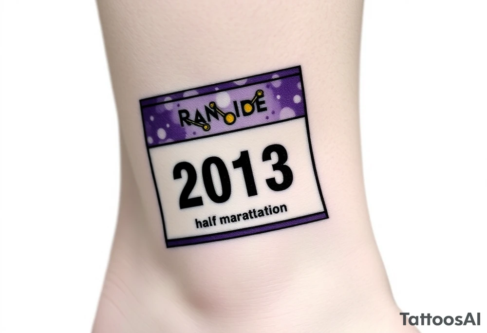 Racing half marathon bib 2013 purple and gold running safety pins running tattoo idea