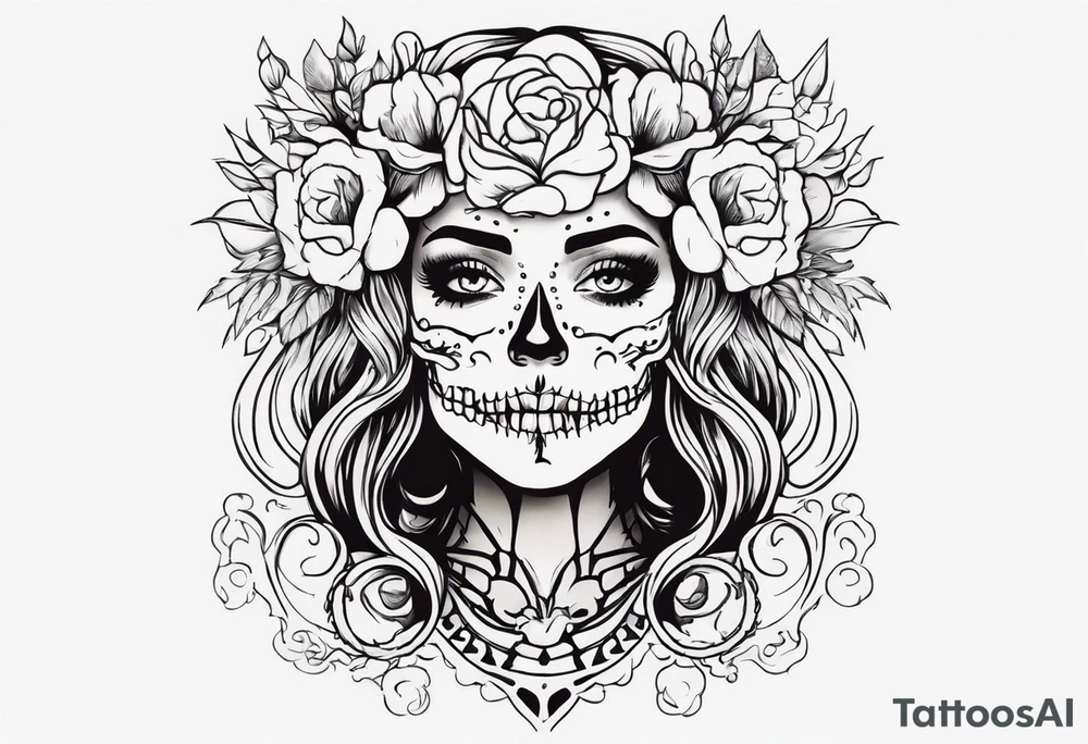 Skeleton coming out of woman’s face tattoo idea