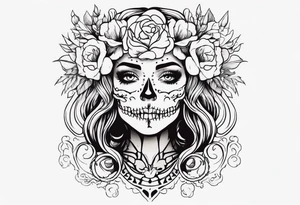 Skeleton coming out of woman’s face tattoo idea