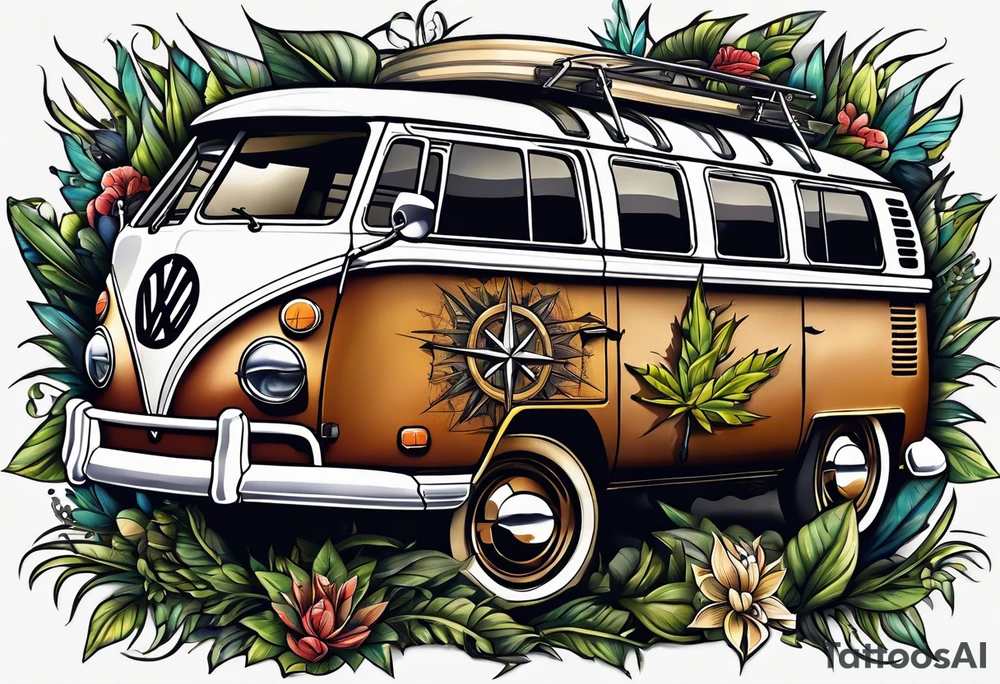 VW Kombi, Australian bush, Compass rose tattoo idea