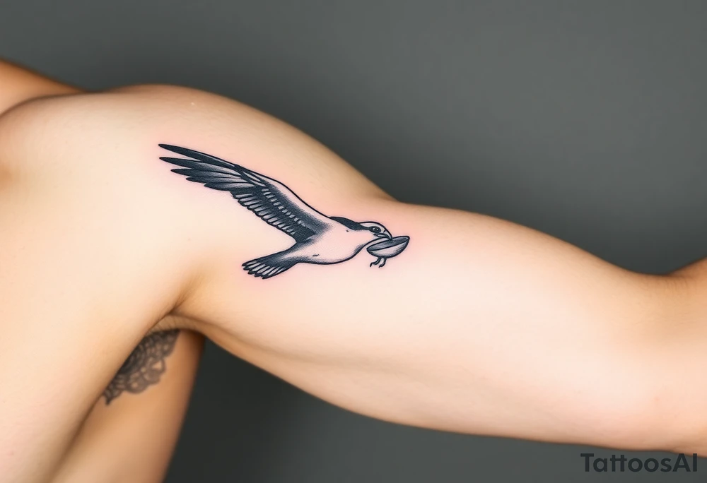 Osprey in flight with dish grasped between its talons tattoo idea