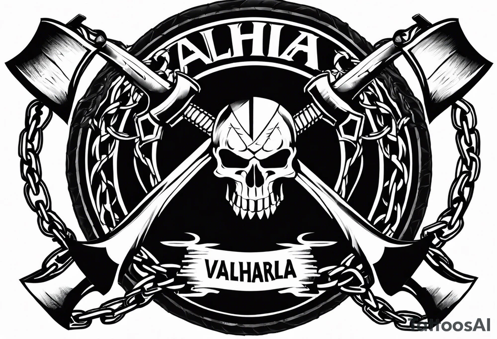 Valhalla round shield axe barbed wire chains tattoo idea