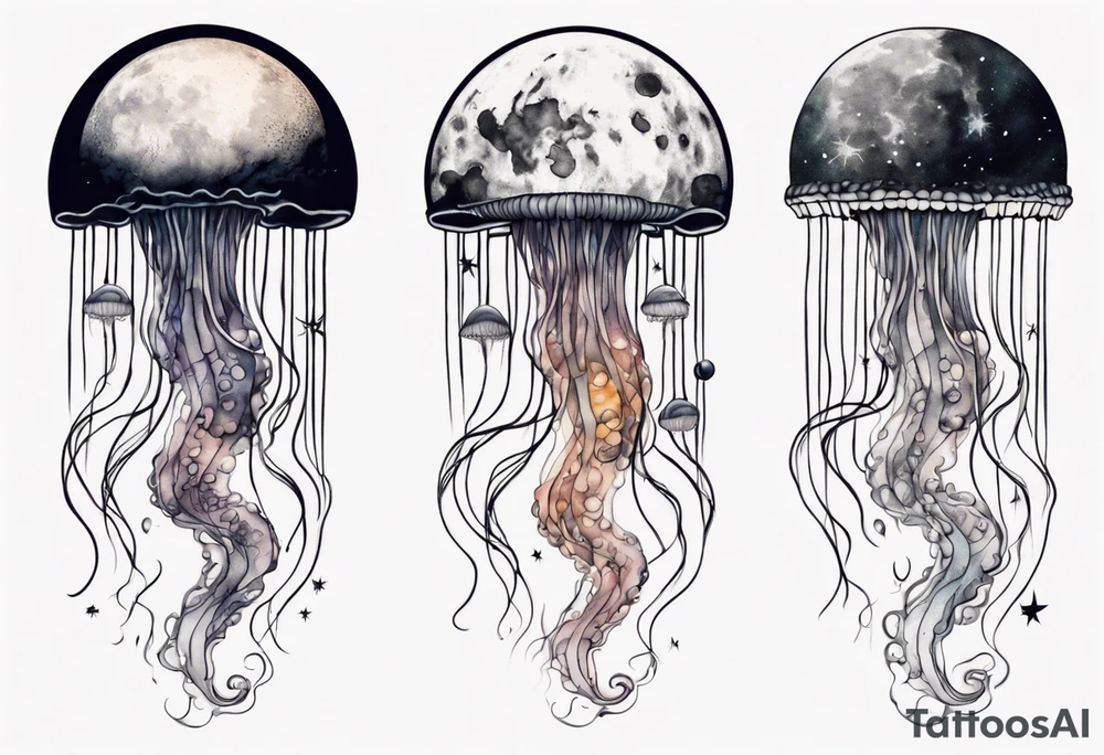 1 jellyfish swimming in front of the moon tattoo idea