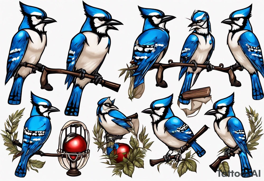 bluejay wearing cricket clothes tattoo idea