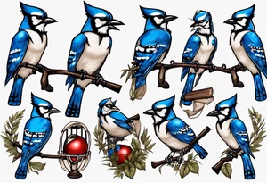 bluejay wearing cricket clothes tattoo idea