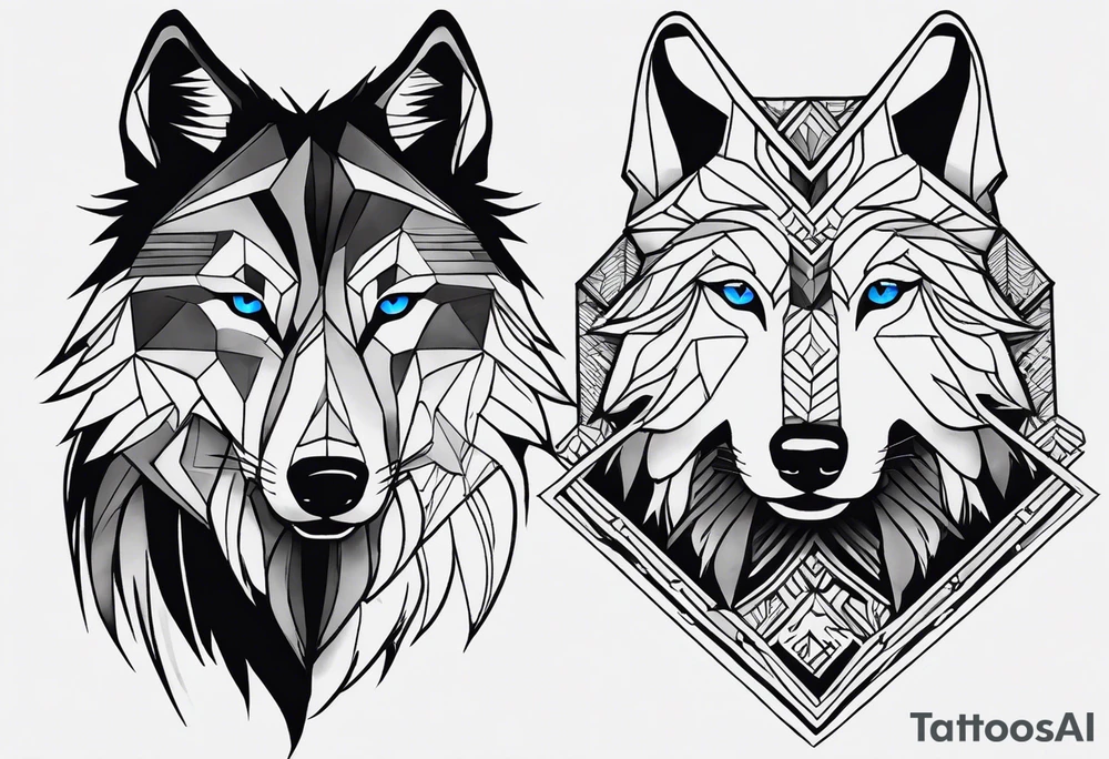 Suggest me creative and aesthetic black and white tattoo design for whole wrist which should include camera aspects in style and in an aesthetic manner, half wolf face with blue eyes, rapping elements and adventure elements like mountains,birds,pine trees. tattoo idea