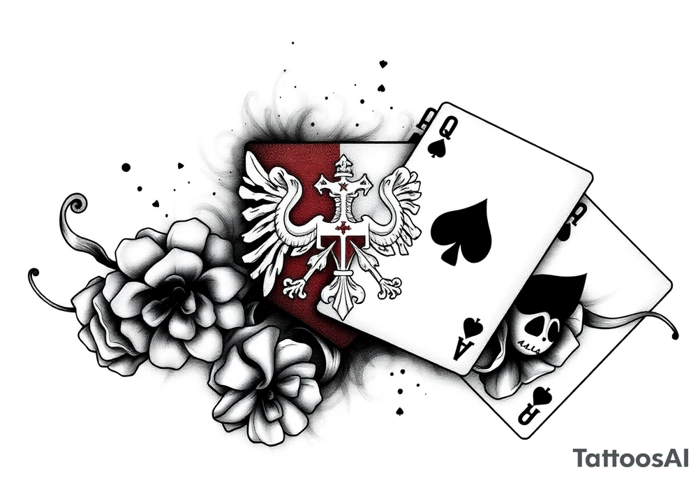 poland symbol and poker cards tattoo idea