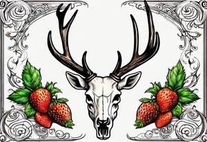 A deer skull. The astrological sign for Aries and Taurus hanging from the antlers. There should be some strawberry imagery in it also. tattoo idea