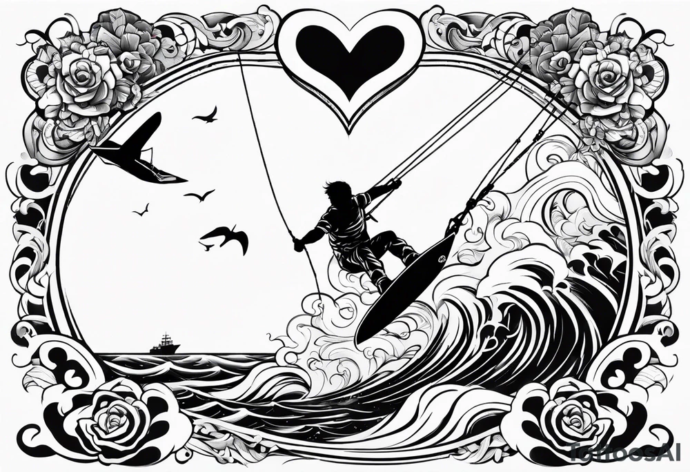 I want a tattoo of a kitesurfer with a heart-shaped sail tattoo idea