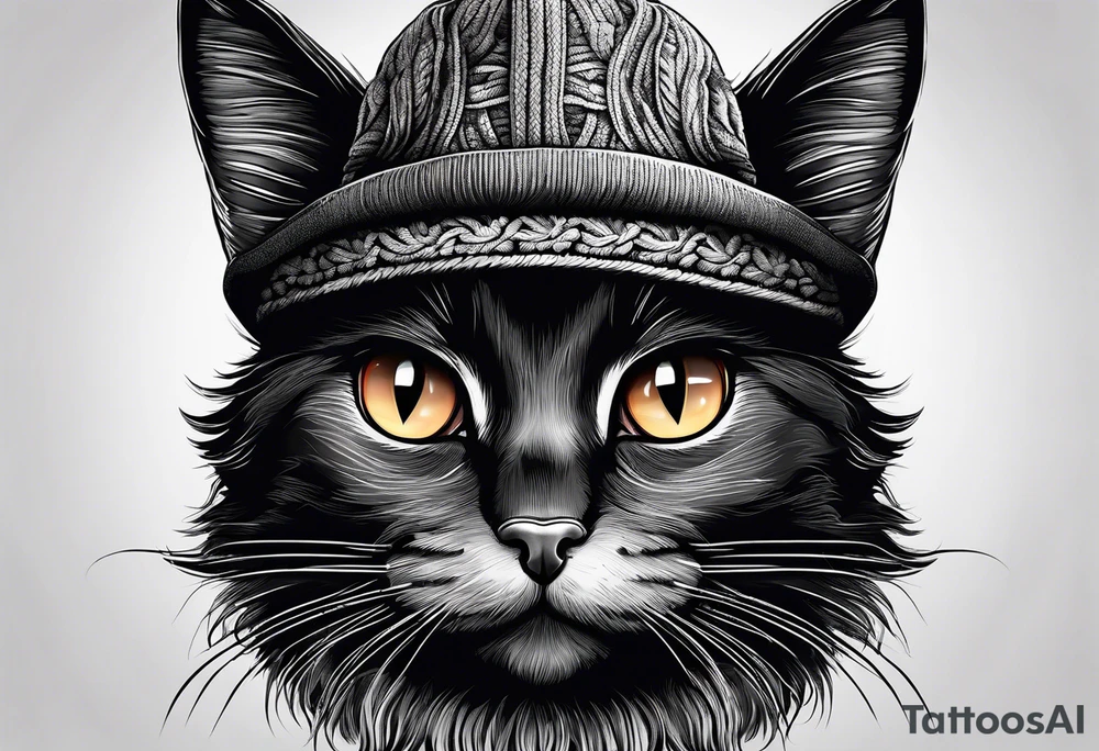 black cat with funny hat and sweater tattoo idea