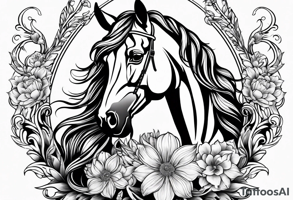 Friesian with flowers tattoo idea