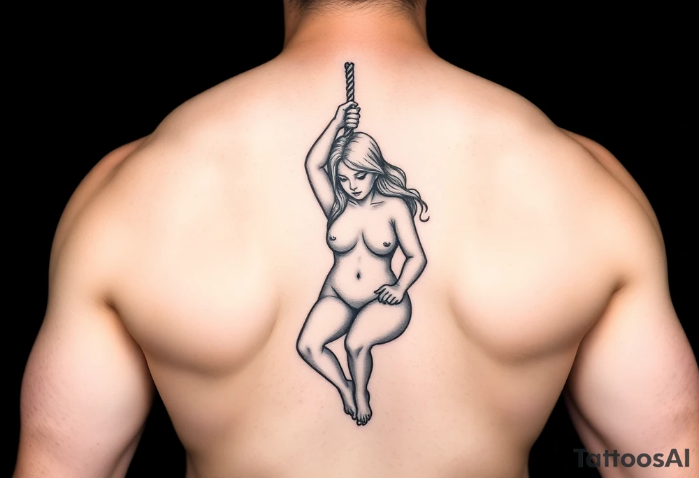 Naked Fat woman hanging by a rope tattoo idea