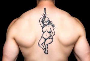 Naked Fat woman hanging by a rope tattoo idea