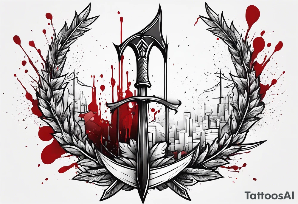 an arrow with only one drip of blood on the tip of it simple line art tattoo idea