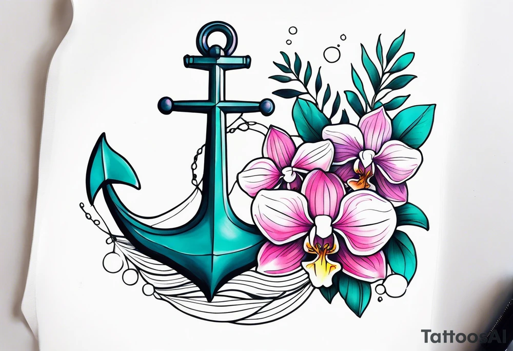 An anchor and orchids and a whale tattoo idea