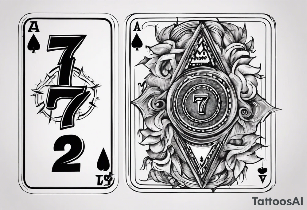 Number 7 and number 2 stacked poker card, most outward facing card has a small grave on it tattoo idea
