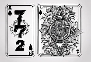 Number 7 and number 2 stacked poker card, most outward facing card has a small grave on it tattoo idea