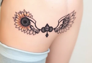 sunflower, wings, or halo with a 2 of clubs tattoo idea