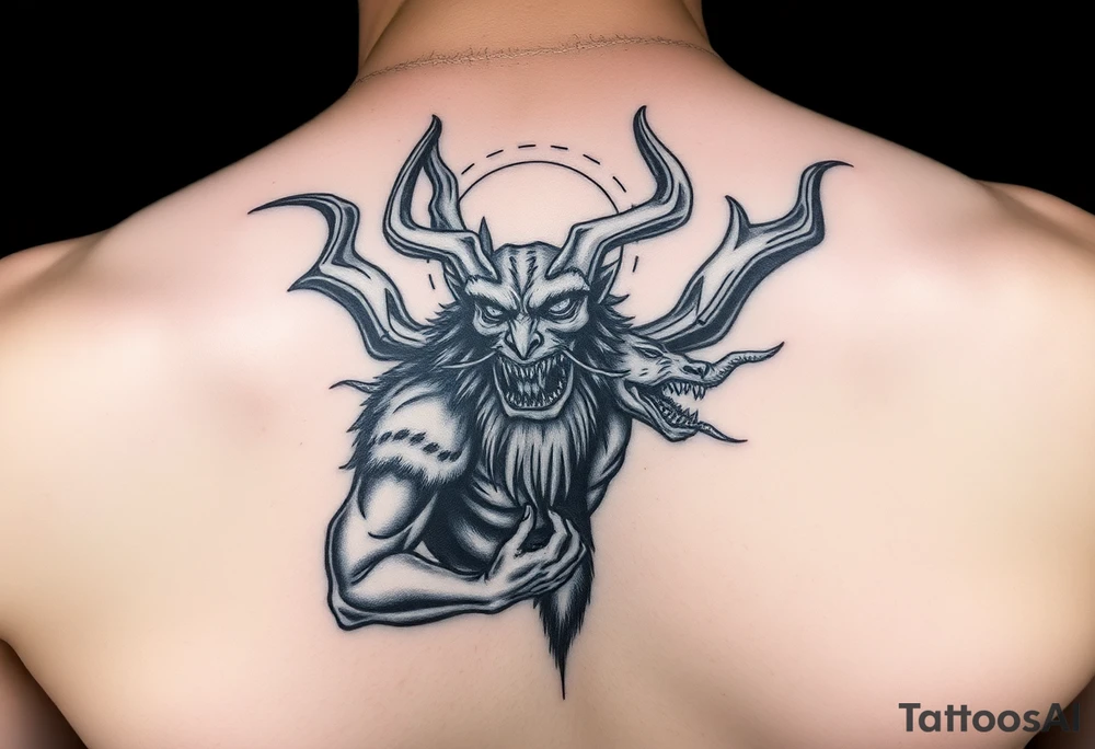 Hades con Cerbero en un pectoral (dios del inframundo y su perro de tres cabezas): oscuro, impactante y con gran fuerza visual. tattoo idea