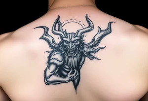Hades con Cerbero en un pectoral (dios del inframundo y su perro de tres cabezas): oscuro, impactante y con gran fuerza visual. tattoo idea
