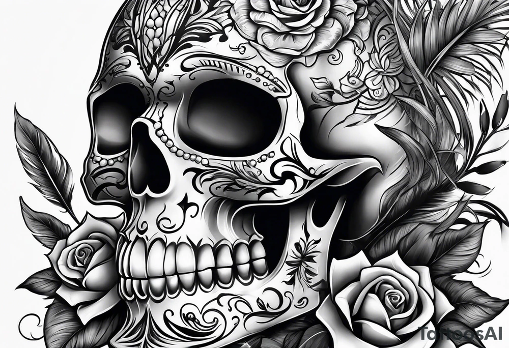 Mexican skull and paintbrushes tattoo idea