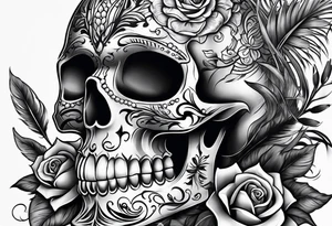 Mexican skull and paintbrushes tattoo idea