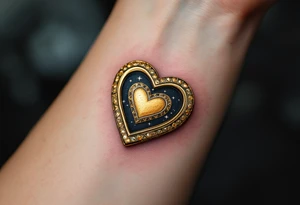 Nikolka wrapped in a golden heart-shaped locket, slightly open with sparkles around. tattoo idea
