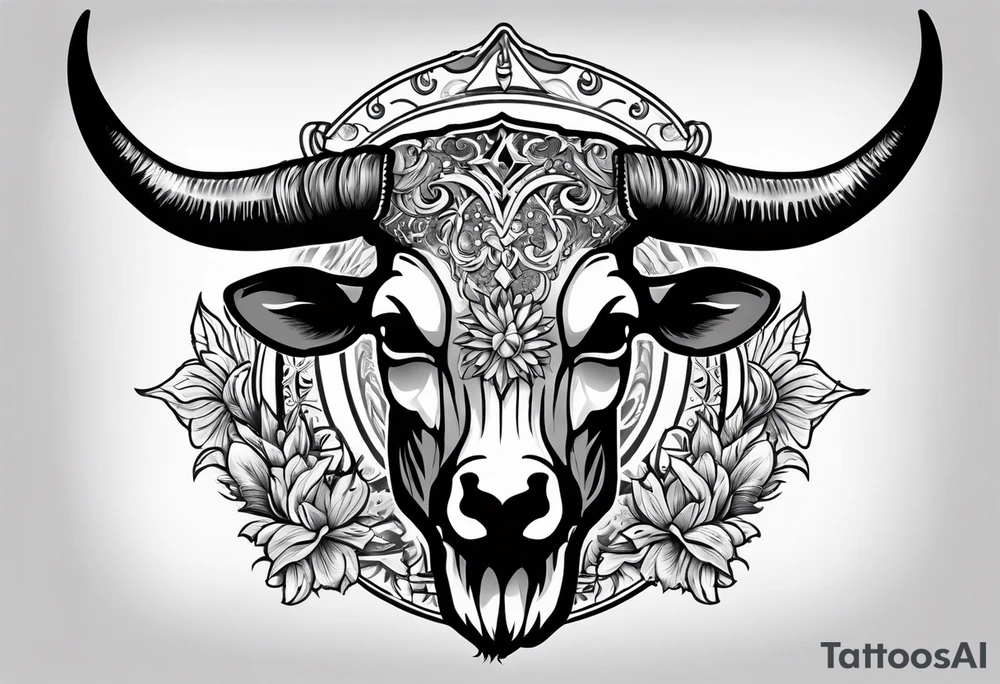 Texas Long horn skeleton with IR on the forehead tattoo idea
