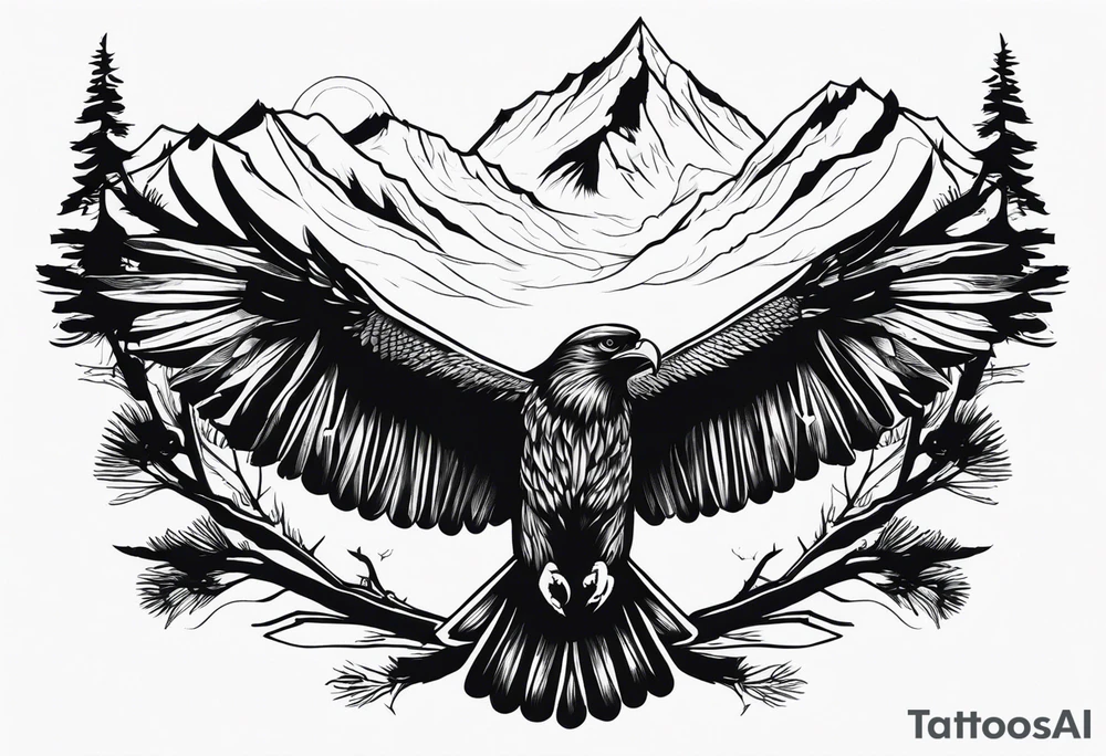 Full back tattoo ancient pine Forrest and giant black eagle tattoo idea Full back tattoo ancient pine Forrest and giant black eagle tattoo idea