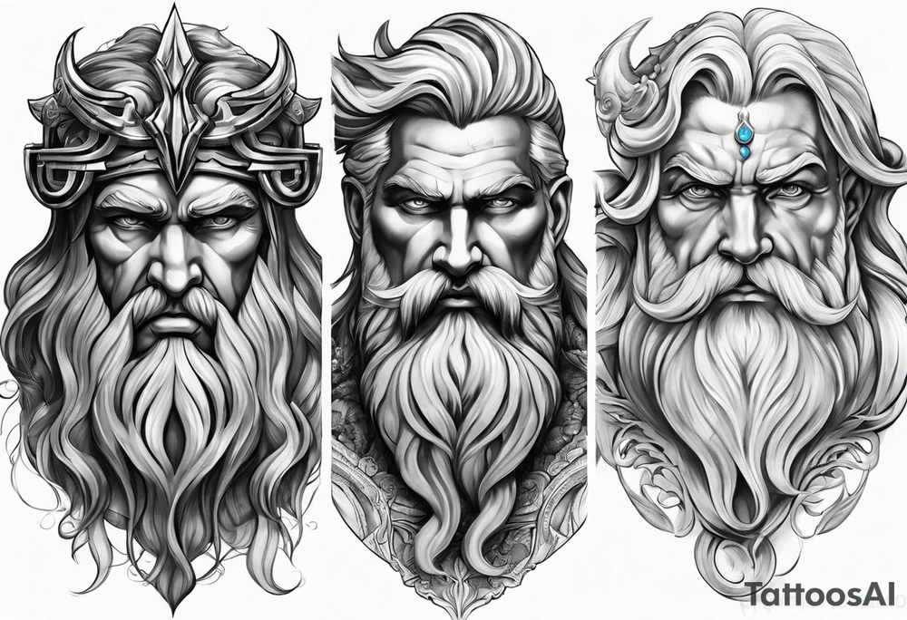 Zeus, Poseidon, Hades, full sleeve tattoo idea