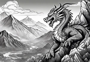 Aztec dragon climbing mountain tattoo idea