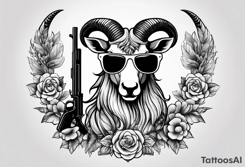 capricorn with sunglasses and gun tattoo idea