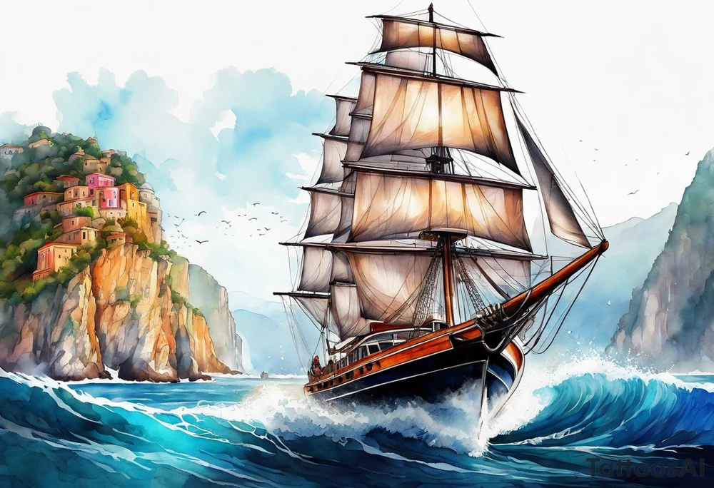 Speed Boat to island of capri tattoo idea