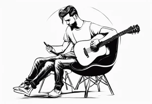 man on chair playing guitar tattoo idea