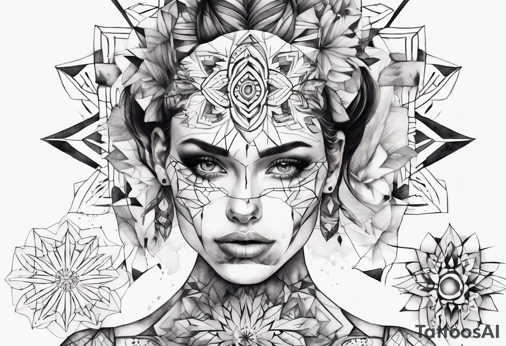 beautiful woman mixed with geometric objects like a mandalas tattoo idea beautiful woman mixed with geometric objects like a mandalas tattoo idea