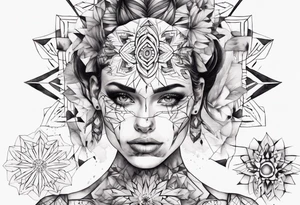 beautiful woman mixed with geometric objects like a mandalas tattoo idea