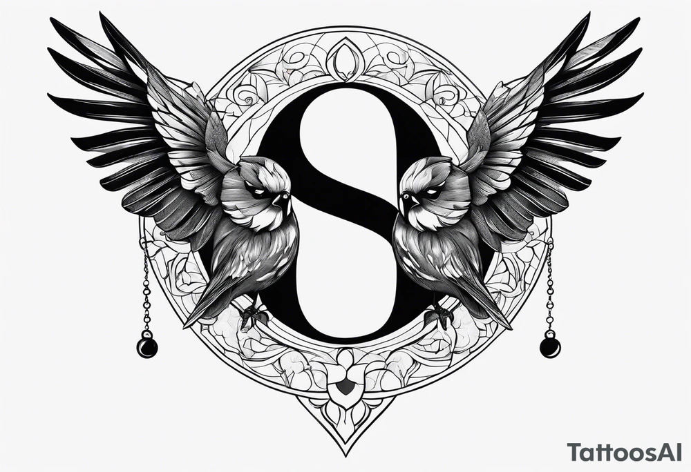 Semicolon with two birds and theatre masks tattoo idea