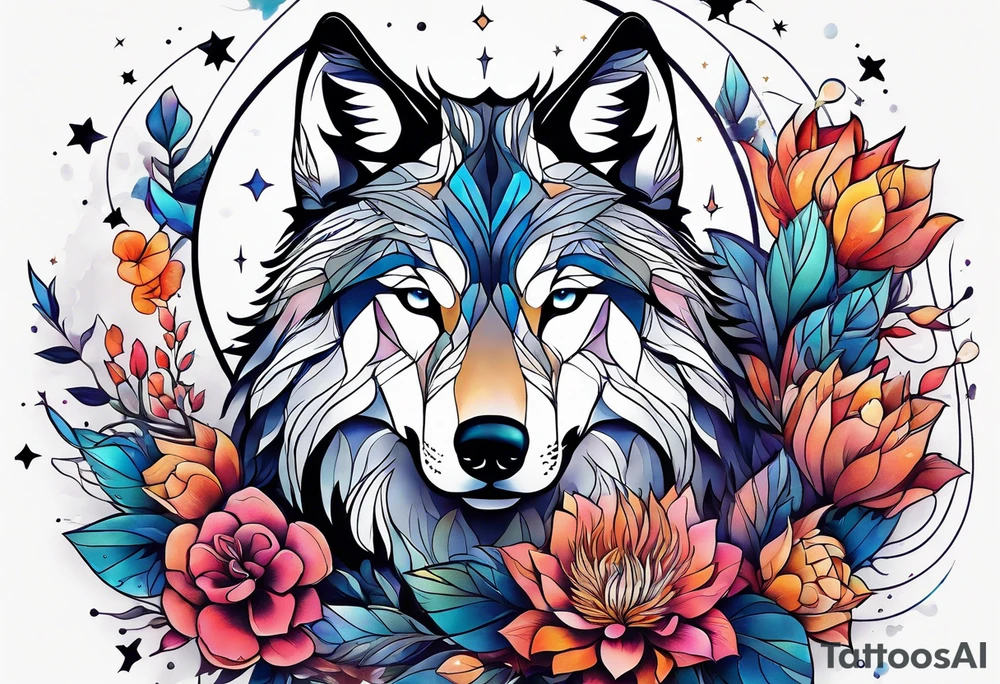 Constellation, animal wolf snow , géométric , flower tattoo idea