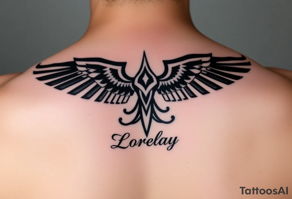 Crea un diseño significativo sobre la cultura egipcia y que tenga el nombre escrito por de bajo del diseño el nombre de mi hermana Lorelay para la parte baja del bíceps tattoo idea