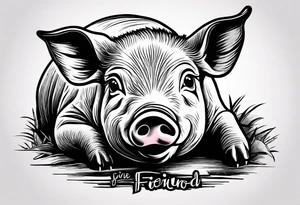 simple drawing of piglet or pig with text: "Friends. Not Food" included.
draw with very thin lines and no shading tattoo idea