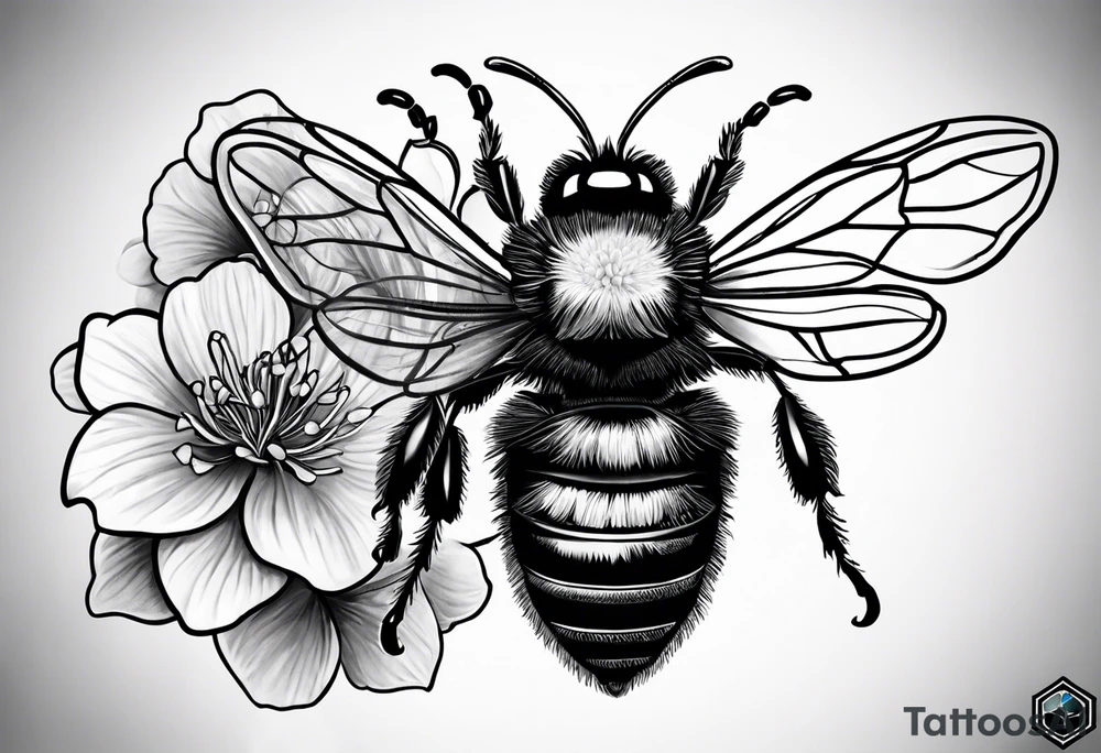 Small tattoo. There’s a hydrangea and a bee but they are not touching. Make the bee smaller than the hydrangea and have the bee off to the side. tattoo idea
