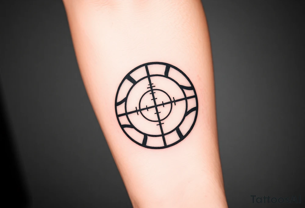 A basketball with a sniper scope reticle 
inside tattoo idea