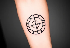 A basketball with a sniper scope reticle 
inside tattoo idea