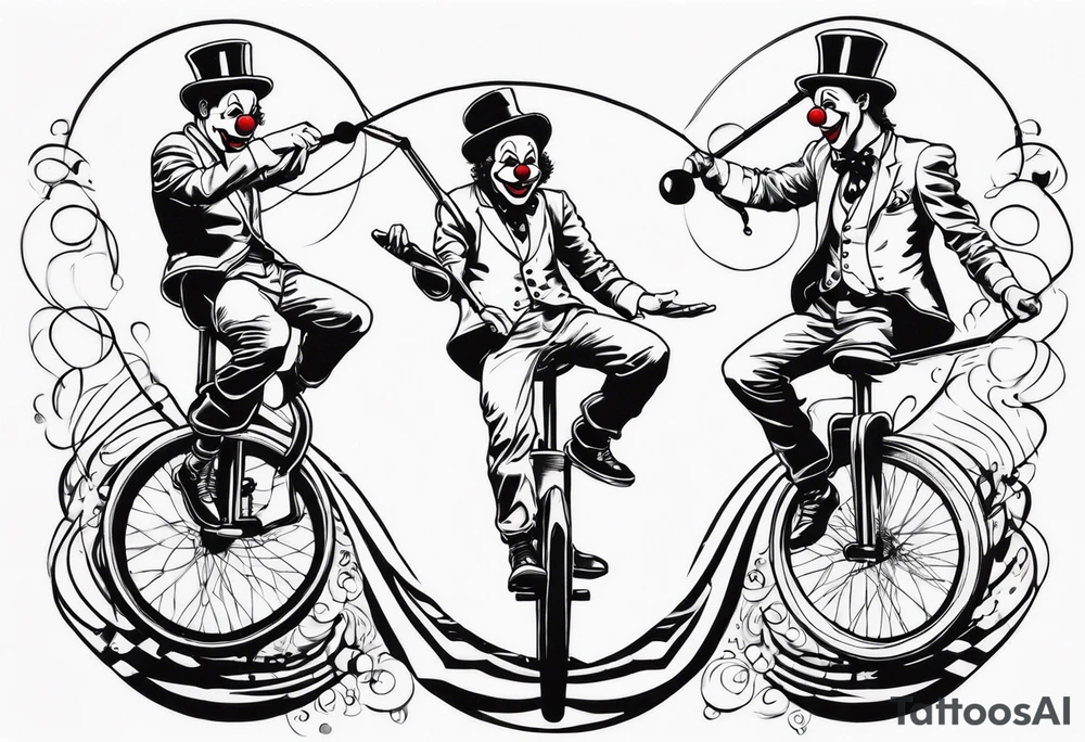 clown juggling on a unicycle tattoo idea