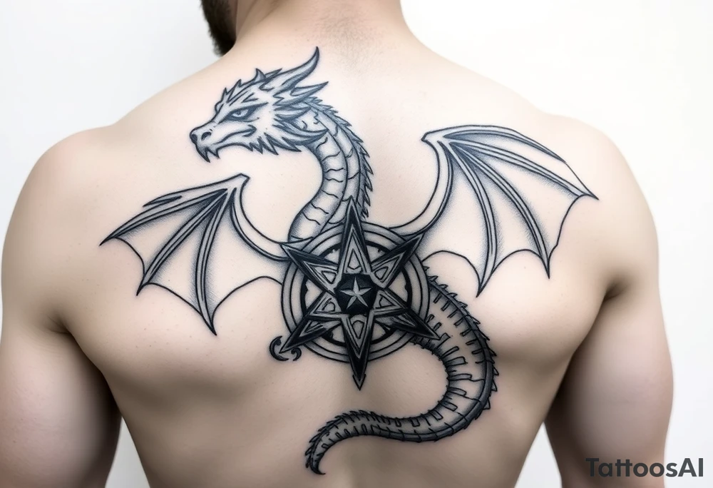 Masculine beautiful realistic dragon holding celtic star tattoo idea