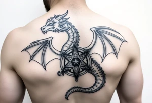 Masculine beautiful realistic dragon holding celtic star tattoo idea