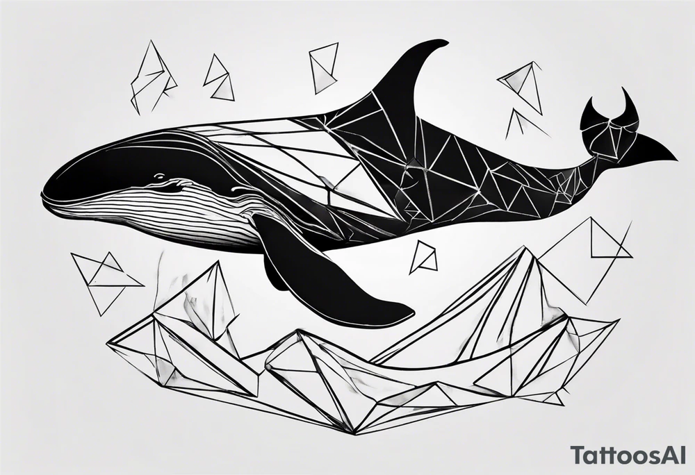 Geometric whale coming out of water tattoo idea